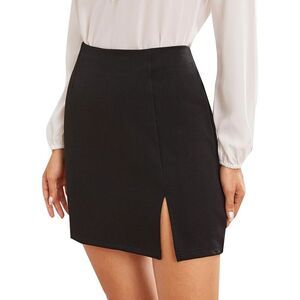 Split Hem Black Zip Back Mini Workwear Skirt Sz M